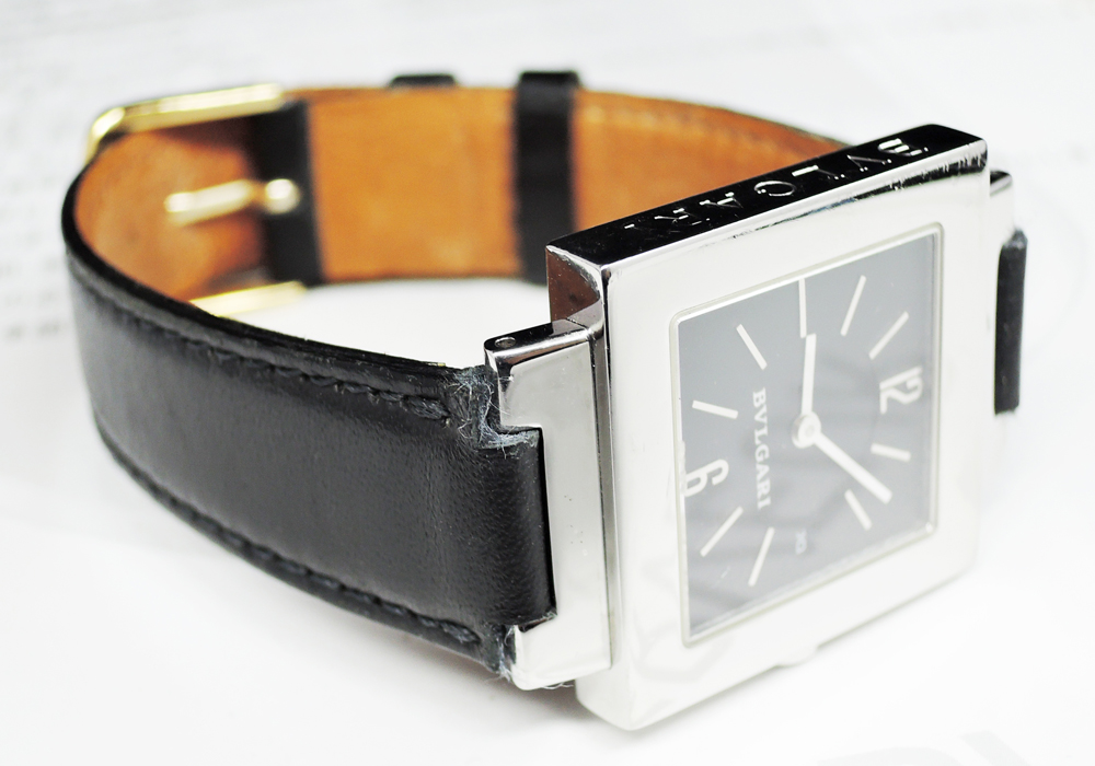 ブルガリ BVLGARI クアドラード SQ29SSD 黒文字盤 メンズ腕時計 クォーツ式 電池交換済 稼動 ベルト社外品 WO674