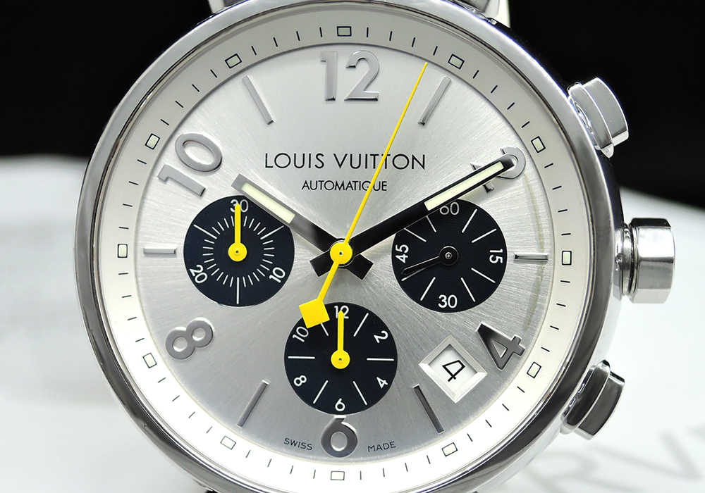 ☆ルイヴィトンLOUIS VUITTON タンブール クロノ Q112E SSx白ラバー メンズ腕時計 自動巻 cz4731のイメージ画像