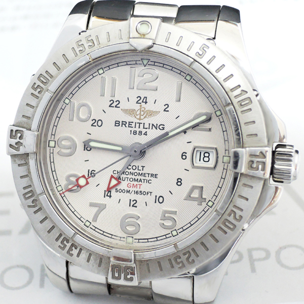 ブライトリングBREITLING コルトGMT A32350/A311G67FA シルバー文字盤 自動巻 保証書 CF4890