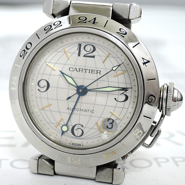 カルティエCartier パシャC メリディアンGMT 自動巻 腕時計 ボーイズ シルバー文字盤 CF4867