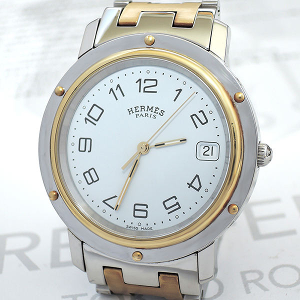 エルメスHERMES クリッパー CL6.720 クォーツ式 メンズ腕時計 白文字盤 