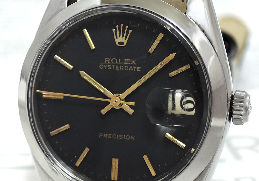 ロレックスROLEX オイスターデイト プレシジョン 6694 7～番 黒文字盤 SSx黒革 CF4905 - トケナビ - 手数料無料の時計