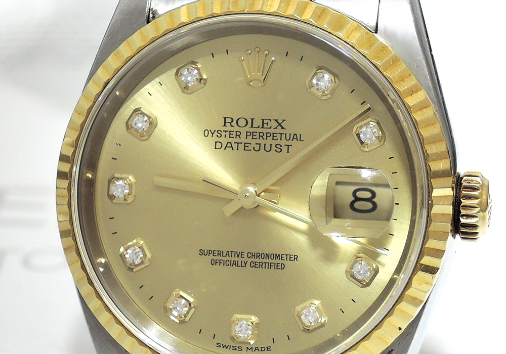 ロレックス ROLEX デイトジャスト16233G U番 シャンパンゴールド 18KYGｘSS 10Pダイヤ 保証書有 CZ2580のイメージ画像