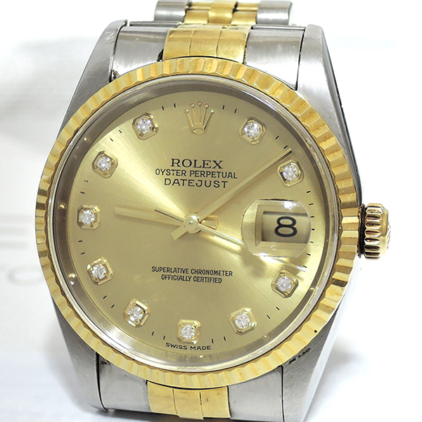 ロレックス ROLEX デイトジャスト16233G U番 シャンパンゴールド 18KYGｘSS 10Pダイヤ 保証書有 CZ2580のイメージ画像