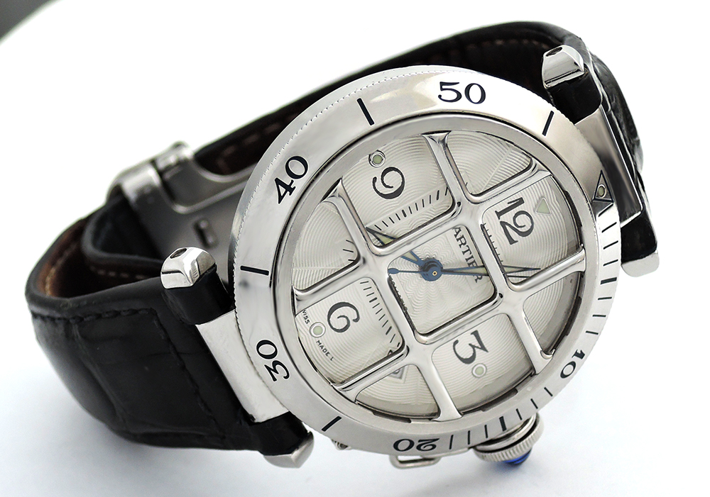 カルティエCartier パシャ38mm グリット W3104055 自動巻 腕時計 メンズ SSｘ黒革 シルバー文字盤 CF5103のイメージ画像