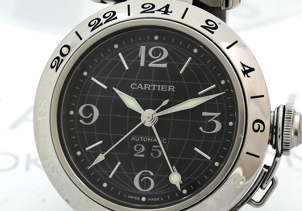 カルティエCartier パシャC メリディアンGMT 2550 自動巻 ビックデイト ボーイズ腕時計 黒文字盤 CF5400のイメージ画像
