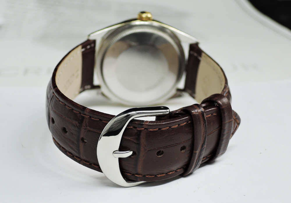 ロレックスROLEX オイスターパーペチュアルデイト1550 5～番 メンズ 腕時計 自動巻 ゴールド文字盤 社外ベルト CF5495のイメージ画像