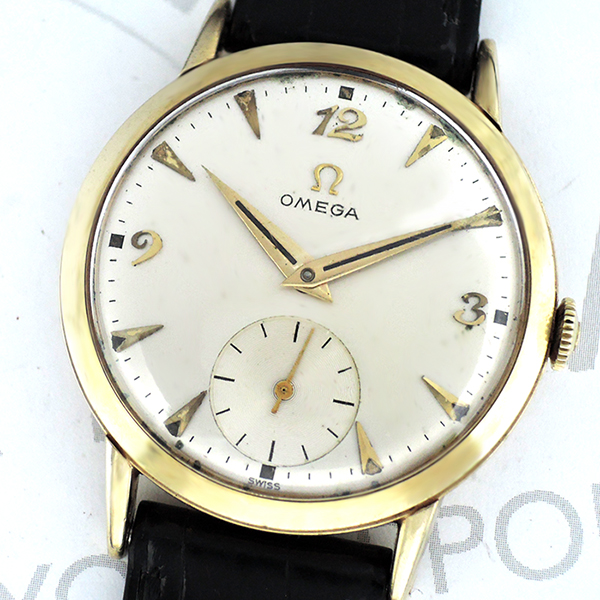 オメガ OMEGA アンティーク 14K ゴールド メンズ腕時計 手巻き シルバー文字盤 新品純正ベルト IT5837-20*s
