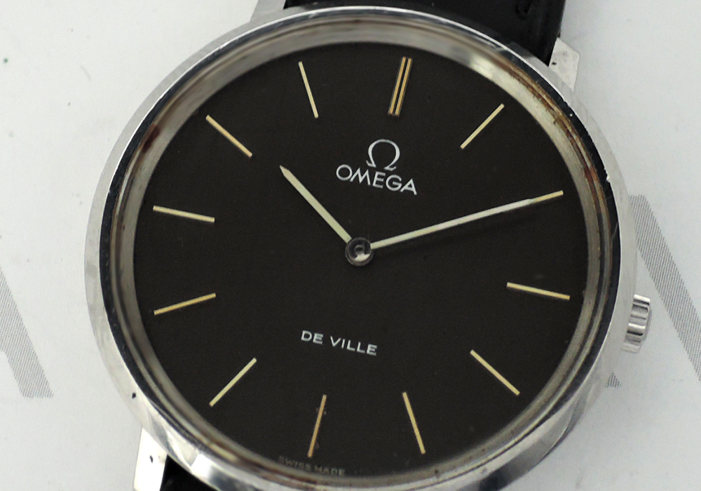 オメガOMEGA デビルDE VILLE アンティーク メンズ腕時計 手巻き 黒文字盤 オメガ純正新品ストラップ IT5856-39*sのイメージ画像