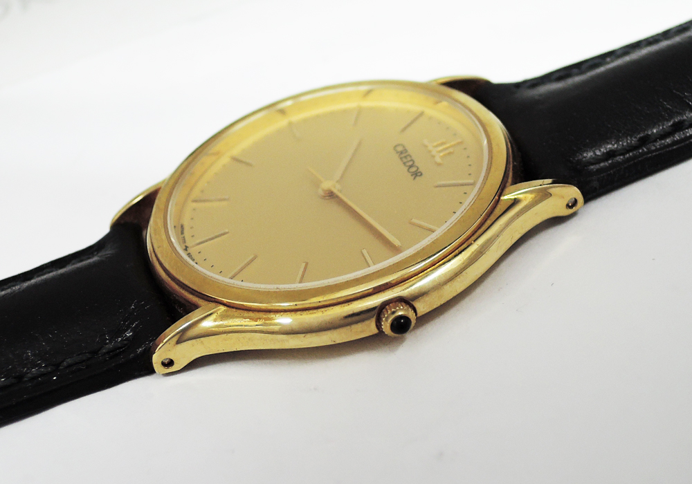 セイコーSEIKO クレドール 7771-6020 男性用腕時計 クォーツ ゴールド文字盤 18KYGx黒革 IT6032のイメージ画像
