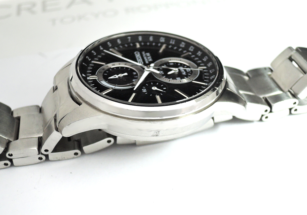 セイコーSEIKO スピリットスマート パーペチュアルソーラー メンズ腕時計 クロノグラフ ソーラー式 ステンレス 黒文字盤 W1221のイメージ画像