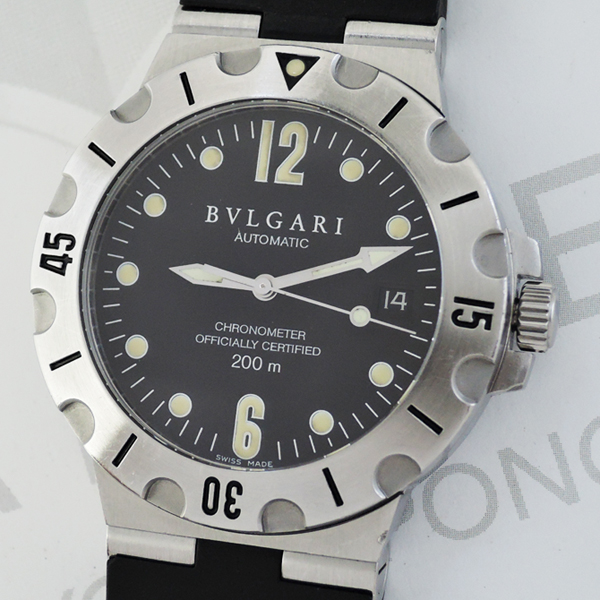  ブルガリBVLGARI ディアゴノスクーバ SD38S ステンレス/ラバー 自動巻 黒文字盤 メンズ 時計 CF6207