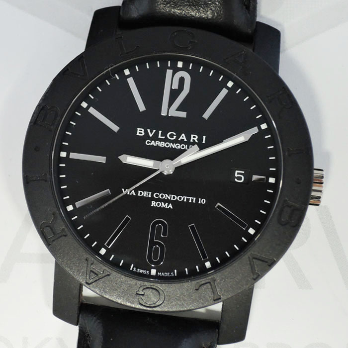 ブルガリBVLGARI カーボンゴールド BB40CL 自動巻 メンズ 腕時計 ブラック文字盤 ホワイトゴールド IW7365