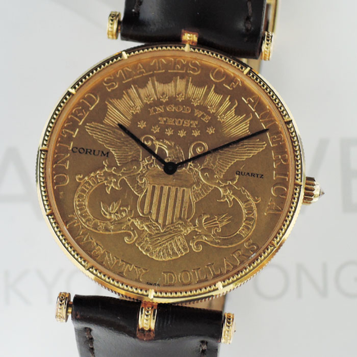 コルムCORUM コインウィッチ $20 1904 アンティーク クォーツ ゴールド文字盤 カミーユフォルネ K18YG メンズ 腕時計 IW7371