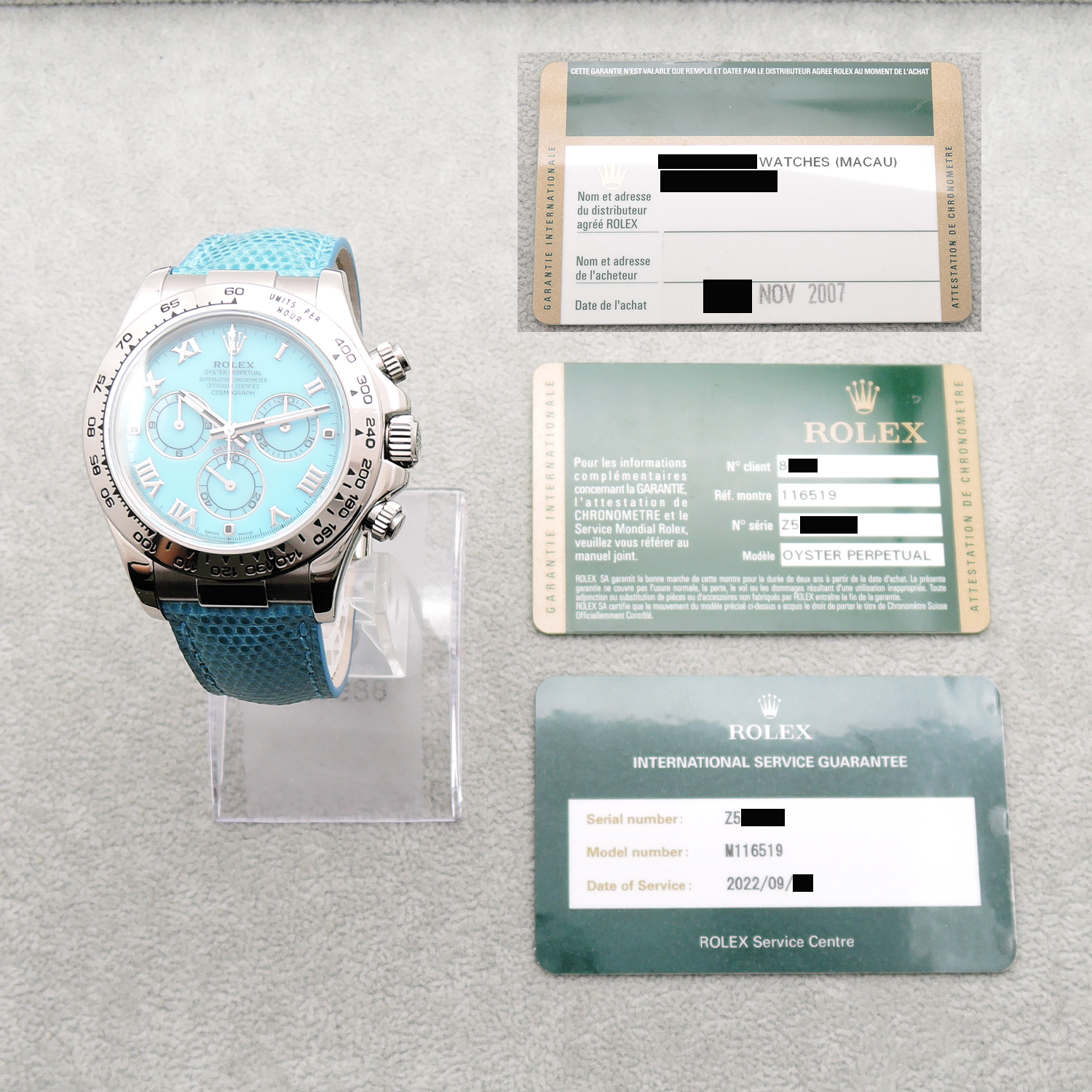 ロレックス デイトナビーチ ブルー 116519 ターコイズブルー文字盤 WG Rolex Daytona Beach Turquoise blue dial 保証書 サービス保証書のイメージ画像