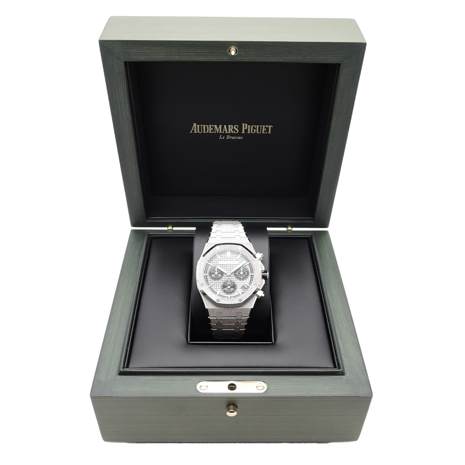 オーデマ・ピゲ ロイヤルオーク クロノグラフ フロステッドゴールド グレー／ブラックダイヤル AT 19cm AUDEMARS PIGUET Royal Oak Chronograph Frosted White Gold 26240BC.GG.1324BC.01 C004388のイメージ画像