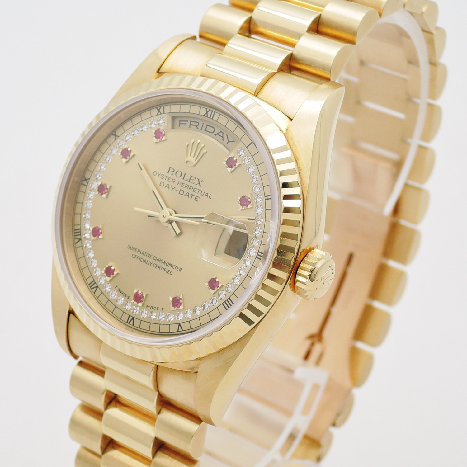 ロレックス デイデイト 36 18238LR 1996年保証書 シャンパン サークルダイヤモンド 10Pルビー AT 18cm ROLEX Day-Date 36 Champagne Circle Diamond 10P Ruby C004768のイメージ画像