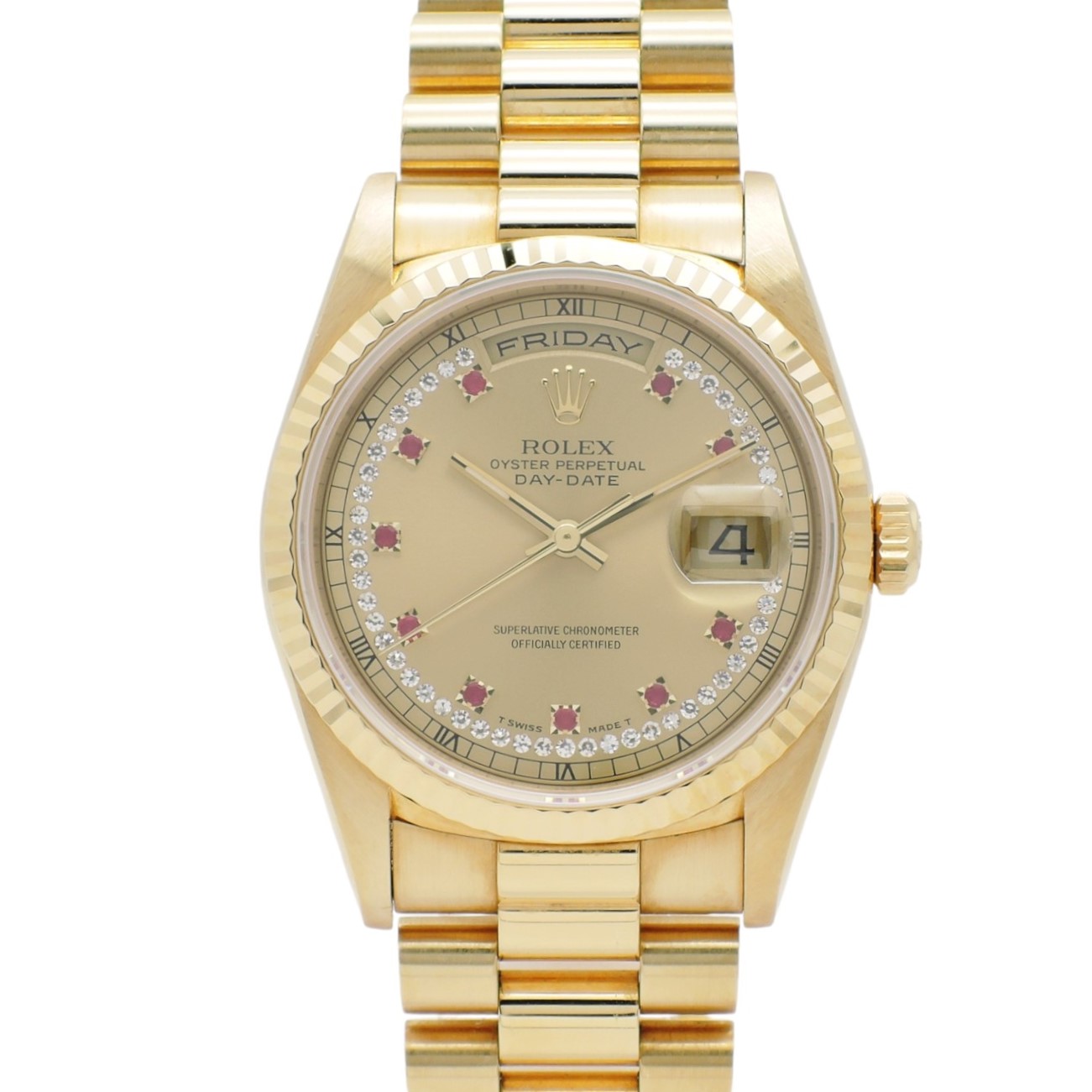 ロレックス デイデイト 36 18238LR 1996年保証書 シャンパン サークルダイヤモンド 10Pルビー AT 18cm ROLEX Day-Date 36 Champagne Circle Diamond 10P Ruby C004768のイメージ画像