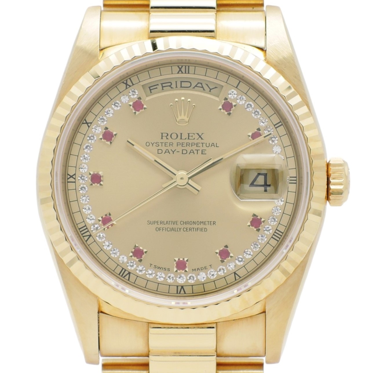 ロレックス デイデイト 36 18238LR 1996年保証書 シャンパン サークルダイヤモンド 10Pルビー AT 18cm ROLEX Day-Date 36 Champagne Circle Diamond 10P Ruby C004768のイメージ画像