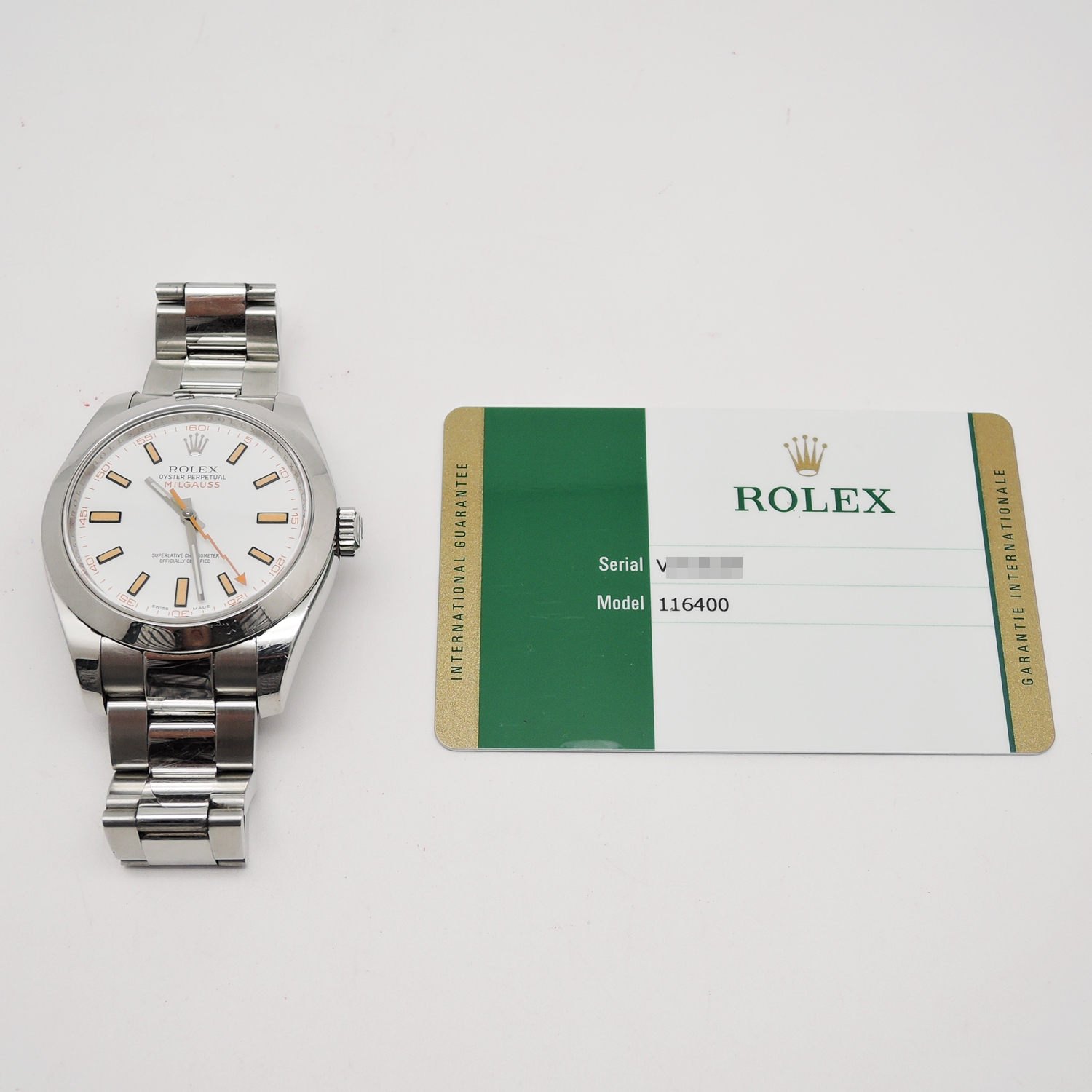 ロレックス ミルガウス 116400 2017年保証書 白 ホワイト 17.5cm ROLEX Milgauss 40 White C005042のイメージ画像