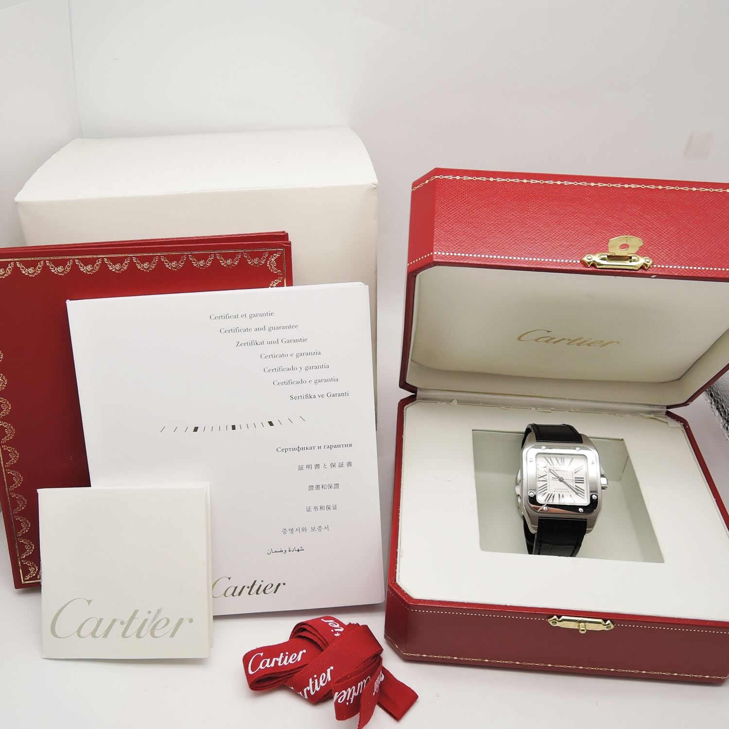 カルティエ サントス 100 MM W20106X8 白 ホワイト 17㎝ 2009年保証書 Cartier Santos 100 MM WhiteRoman C005905のイメージ画像