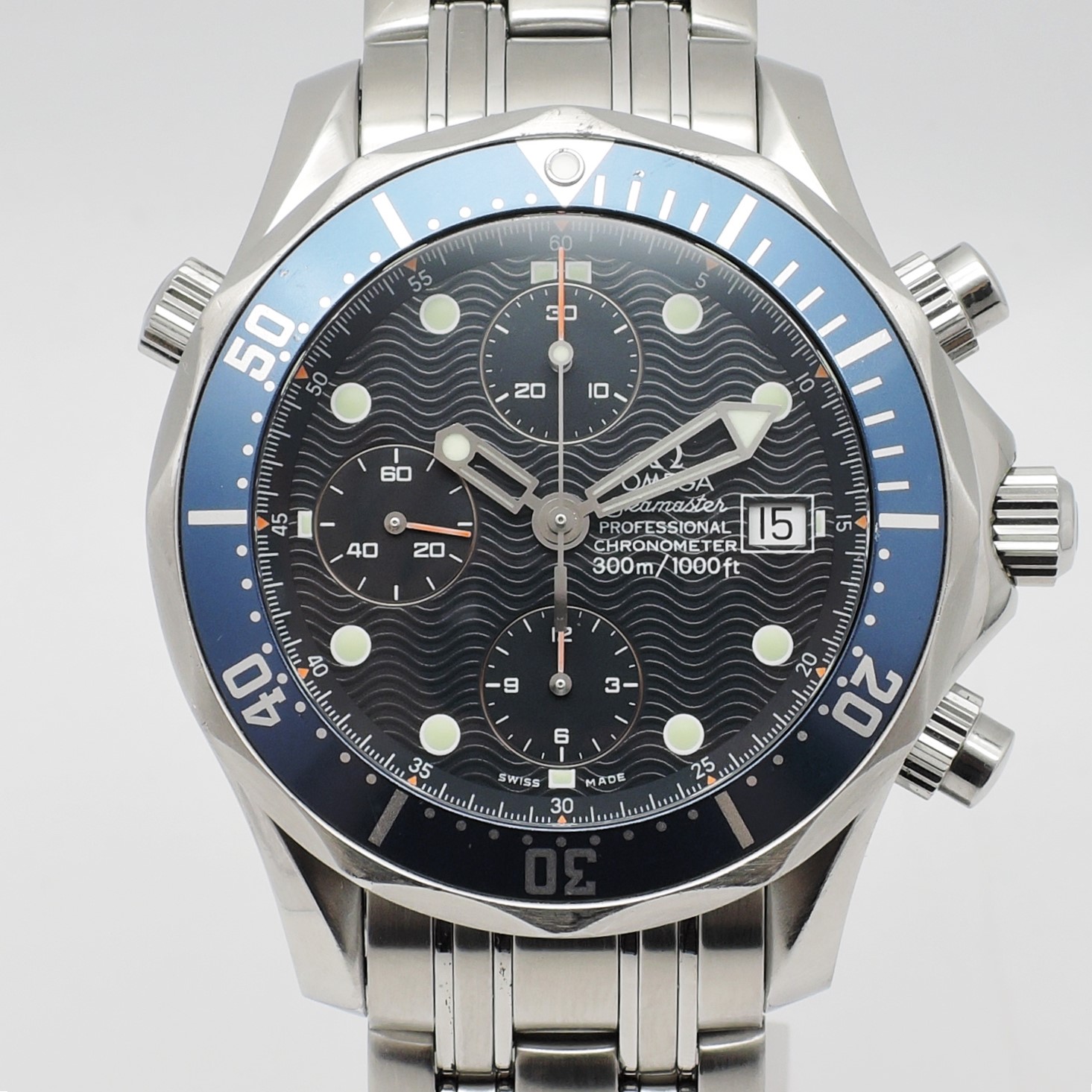 オメガ シーマスター プロフェッショナル300 クロノグラフ 2599.80 ブルー 20.5cm AT OMEGA Seamaster Professional 300 Chronograph Blue C005932のイメージ画像