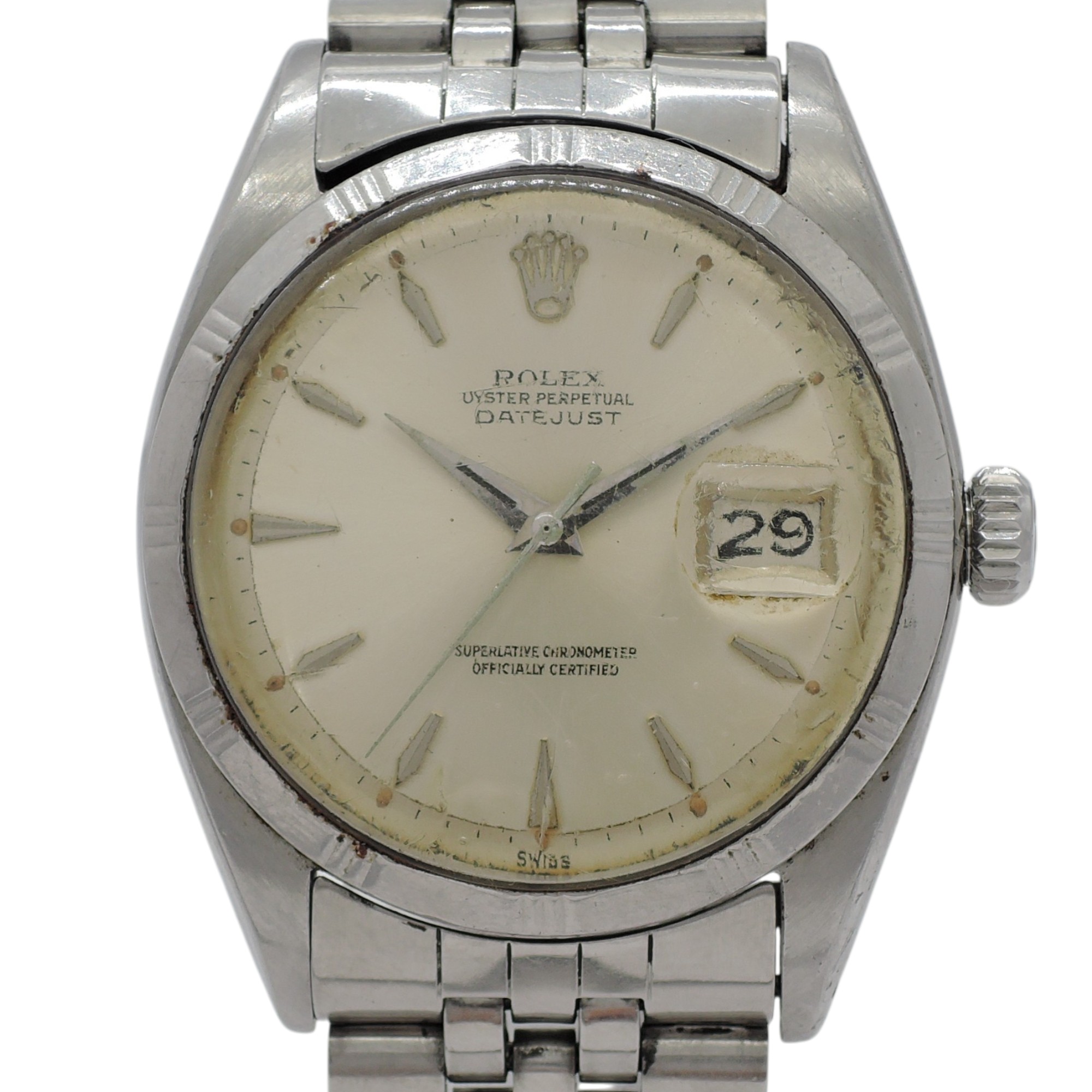 稀少品！ ロレックス デイトジャスト 36 1603 Threeted Bezel シルバー AT 18.5cm ROLEX Date-Just 36 Silver C006954のイメージ画像