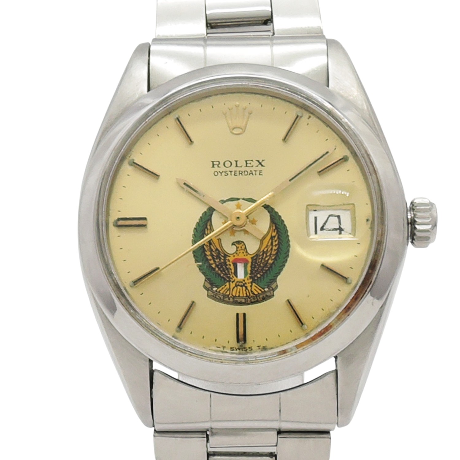 稀少！ロレックス オイスターパーペチュアルデイト 34 UAE軍紋章 6694 シルバー 16.5cm AT ROLEX Oyster Perpetual Date 34 Silver C007434のイメージ画像