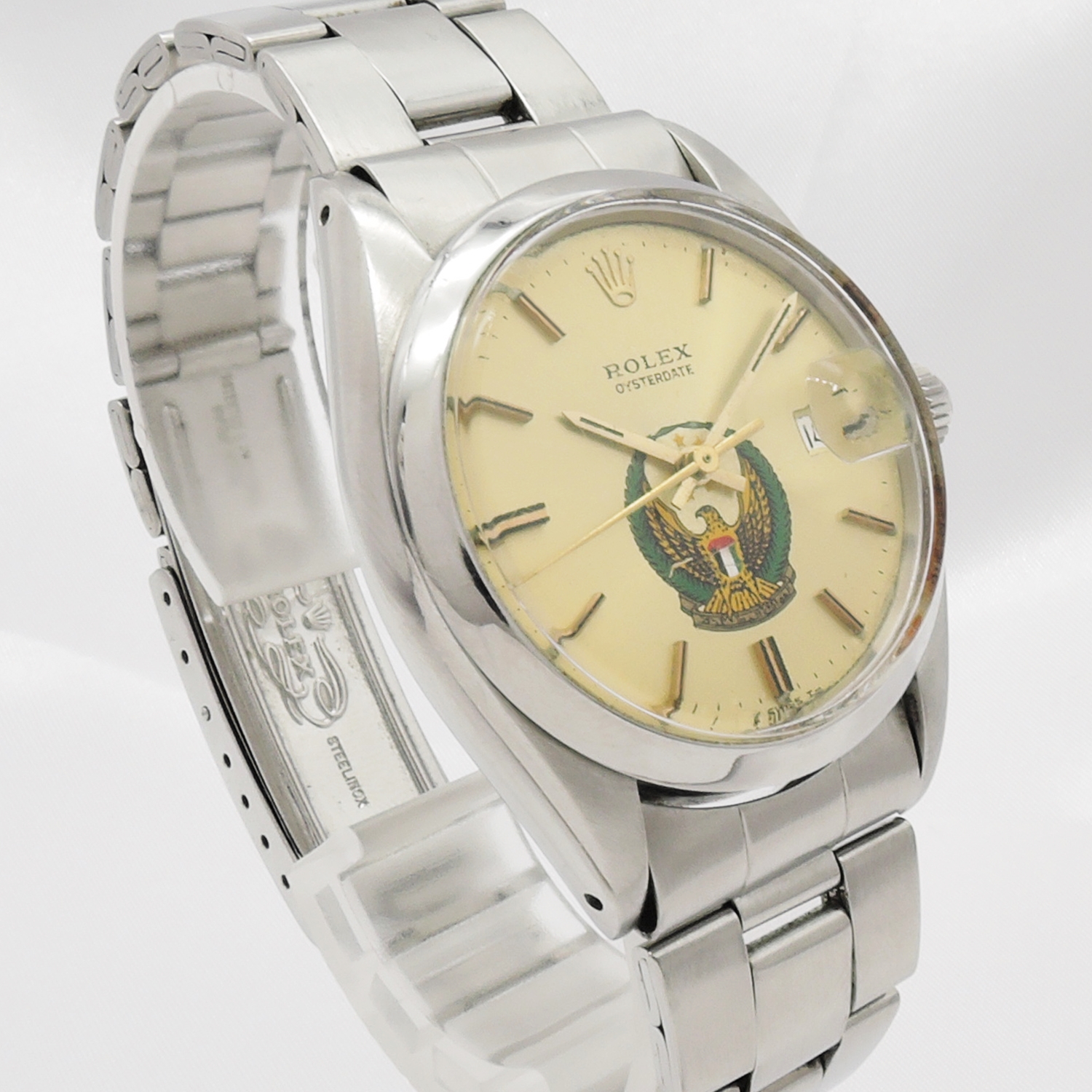 稀少！ロレックス オイスターパーペチュアルデイト 34 UAE軍紋章 6694 シルバー 16.5cm AT ROLEX Oyster Perpetual Date 34 Silver C007434のイメージ画像