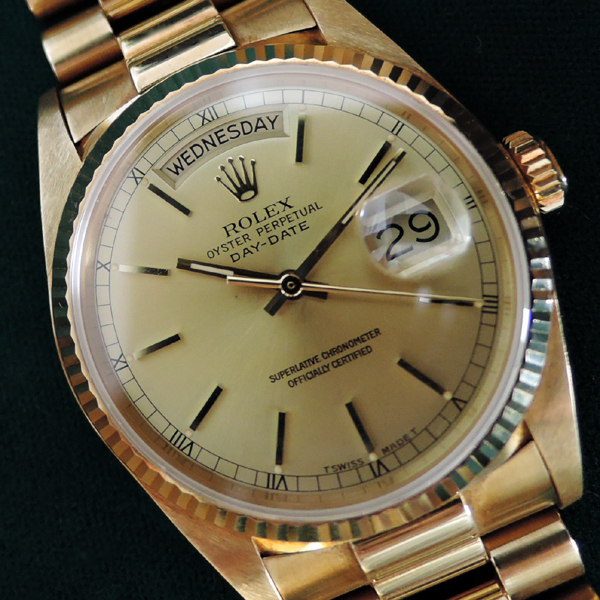 ロレックス デイデイト 18038 YG K18金無垢 R番 国際保証書、箱 中古腕時計 極上品