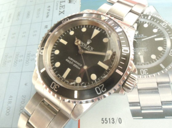 ROLEX ロレックス Ref5513 サブマリーナノンデイト 1982年製 昭和57年 シリアルNo728 溝無バックル3連巻ブレス(10コマ・G刻印1982年製) 付属品無 ＆ メンテナンス済！のイメージ画像