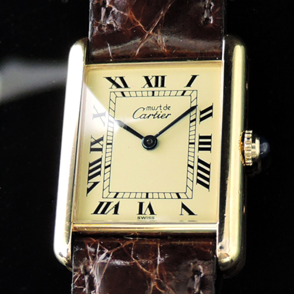 カルティエ　タンク　ヴェルメイユ　時計　レディース　GPｘ茶革のイメージ画像